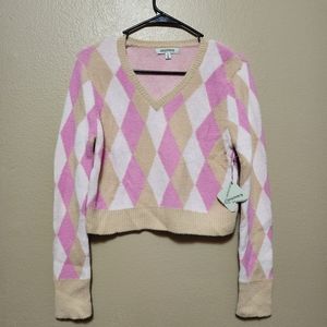 Pink & Tan Cropped Sweater Top